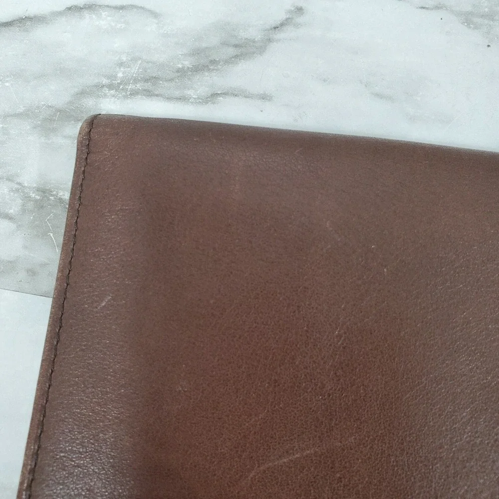 TUMI Brown Leather Long Bifold Wallet Organizer Multiple Card Slots & ID Window